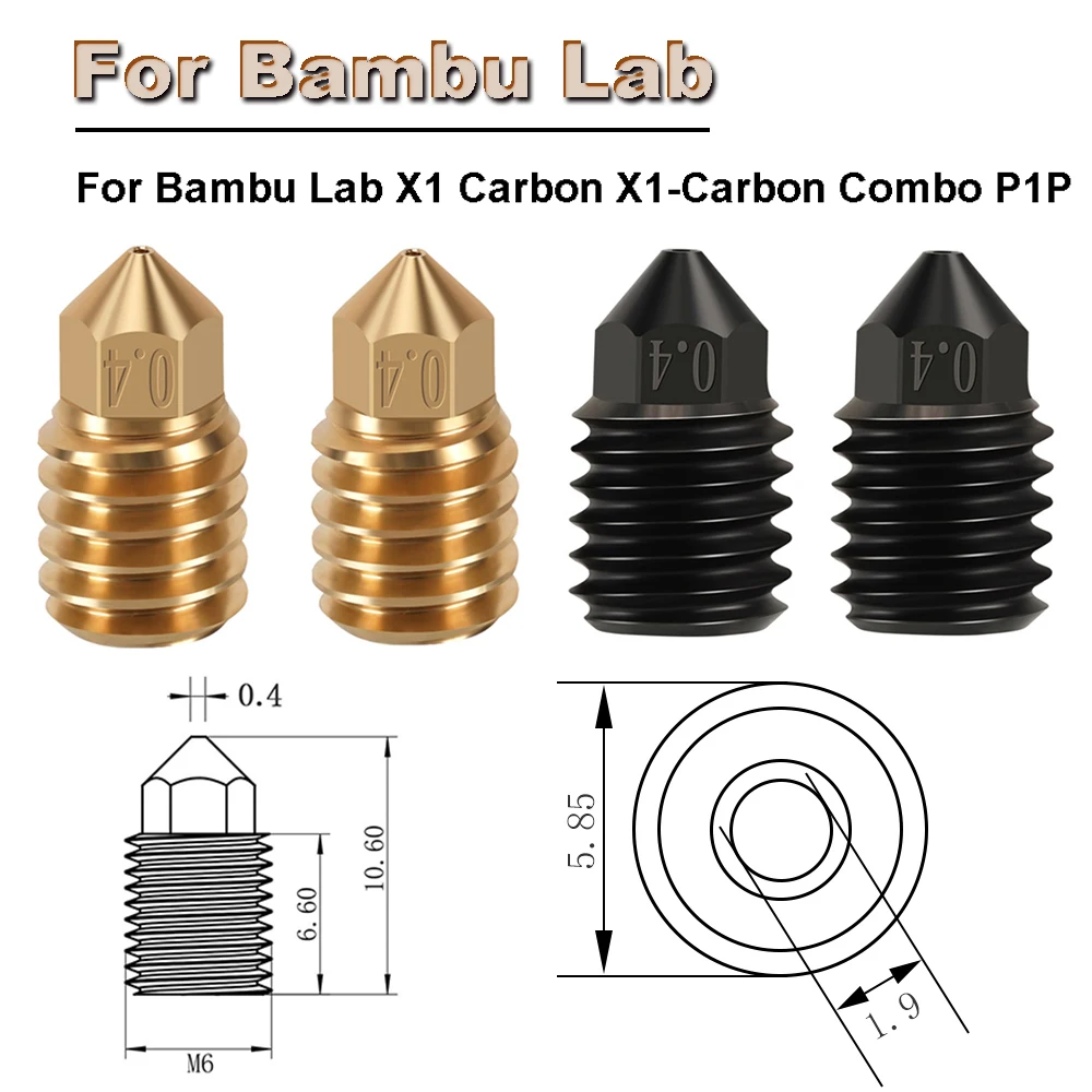 

For Bambu Lab X1/ Carbon X1-Carbon/ Combo P1P Hardened Steel Nozzle Brass Nozzles 3D Printer Parts