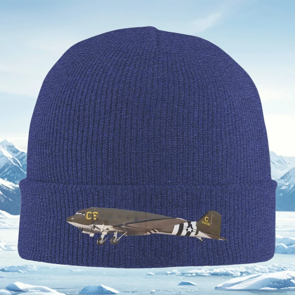 White stars black stripes plane Men Women Unisex Knitted Hat Beanie Pullover Cap Winter Thermal Warm Christmas Outdoor Cycling H