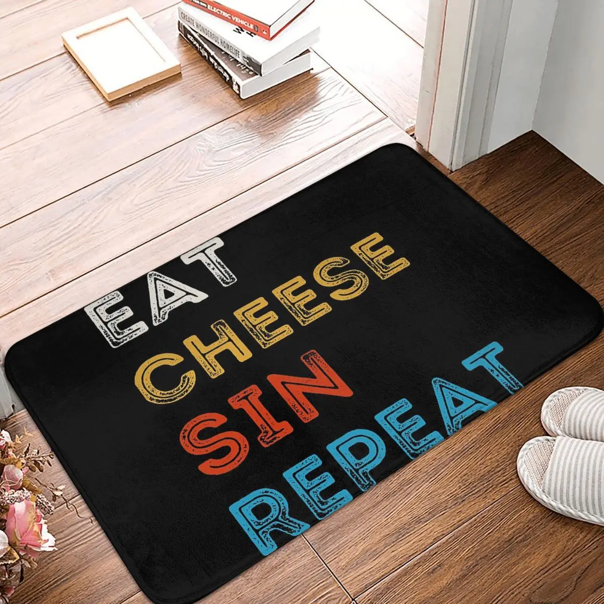 Eat Cheese Sin Repeat Cheese Rat Lovers Gifts Non-slip Doormat Floor Mat Carpet Rug for Kitchen Bathroom Living room Footpad Mat