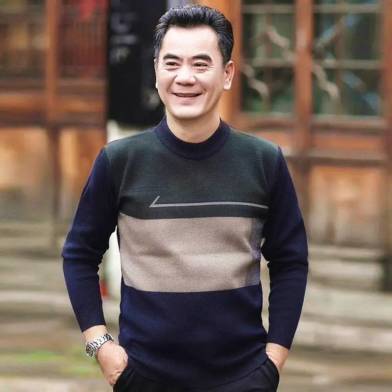 

Thiened повседневный мужской свитер, теплая шерстяная одежда для среднего возраста, осенне-зимняя модная одежда для папы, доступны несколько цветов