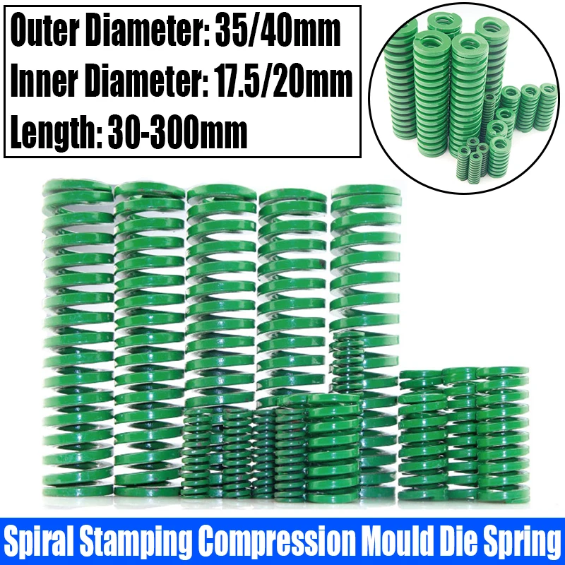 

1PCS Green Heavy Load Spiral Stamping Compression Mould Die Spring Outer Diameter 35/40mm Inner Diameter 17.5/20mm L=30-300mm