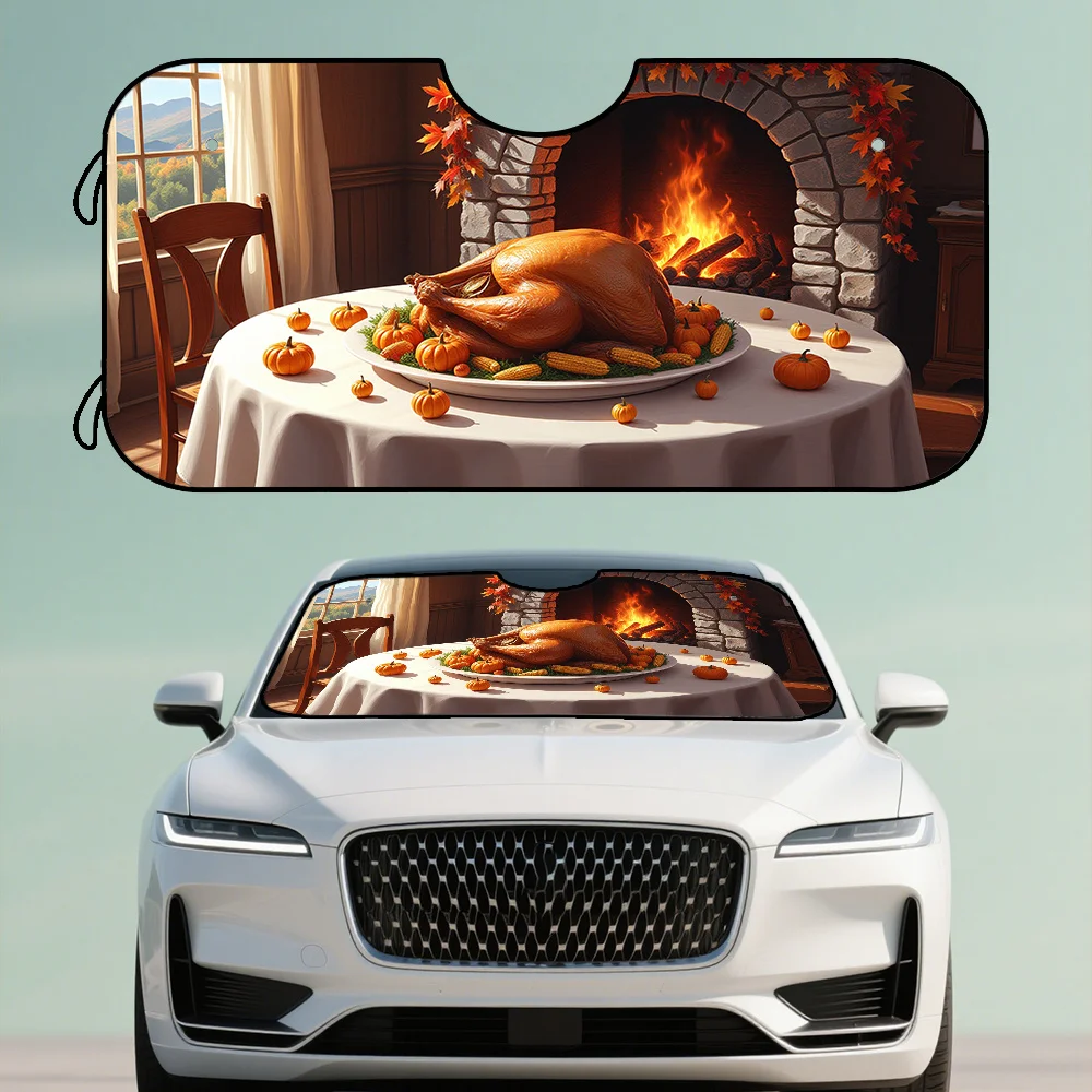 

2D плоская печать, 1 шт., украшение с принтом на День Благодарения, осенний урожай, День Благодарения, автомобильный солнцезащитный козырек, портативное складное лобовое стекло