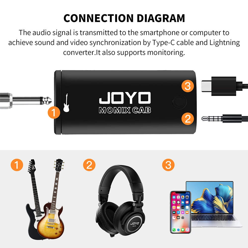 Joyo momix cab portátil bolso usb placa de som guitarra fone de ouvido gravação streaming ao vivo plug and play mini misturador de áudio