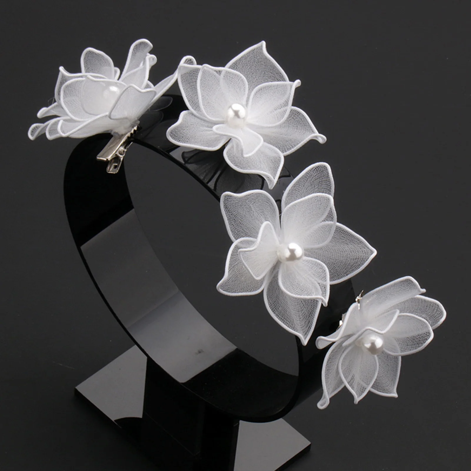 Handmade White Silk Flower Hairpins Elegant Wedding Hair Jewelry Bridal Headdress Floral Hair Clips Women Pearls Headpieces
