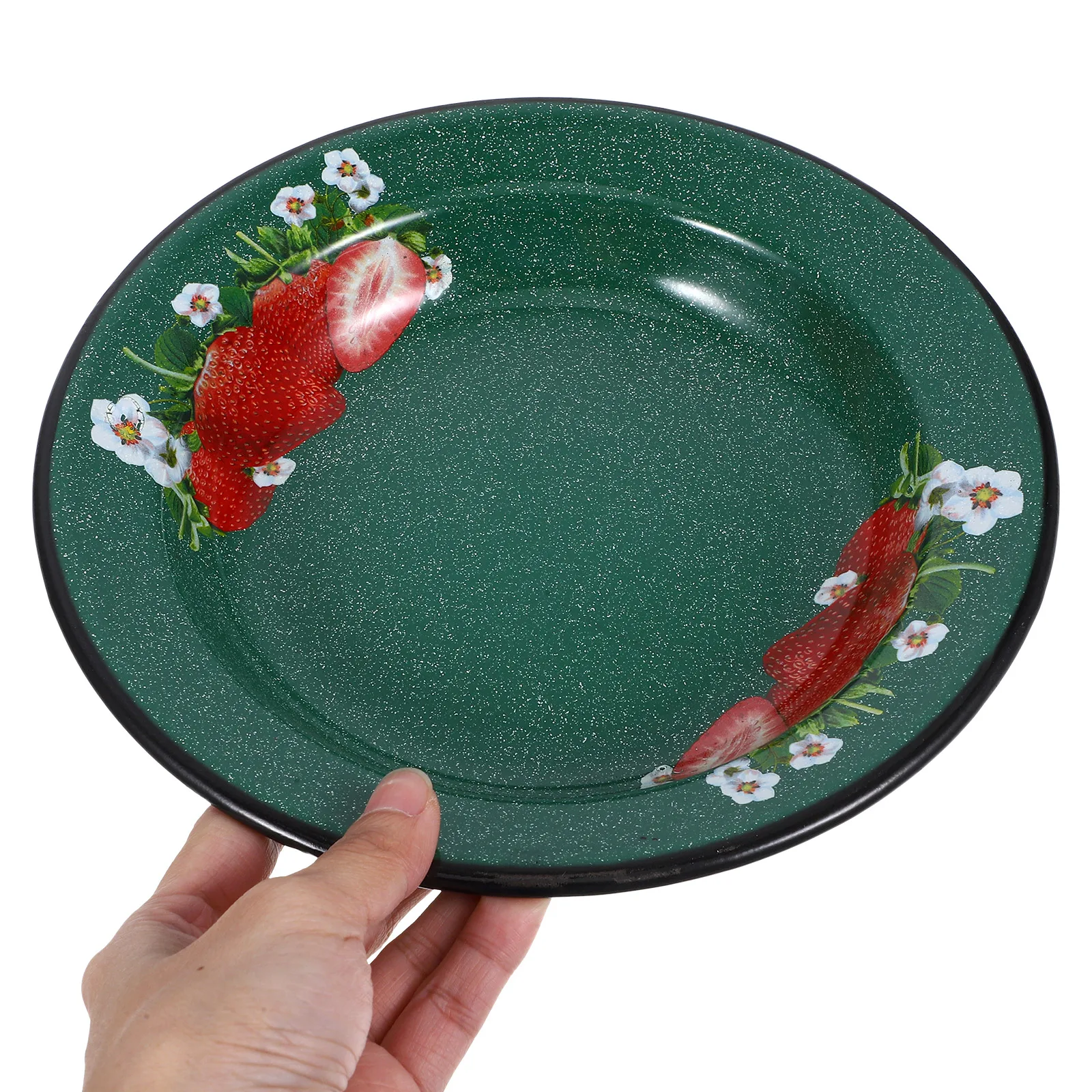 

Vintage Enamel Bowl Strawberry Pattern Multifunctional Reusable Retro Kitchen Soup Holder for Salad Rice Dough Mixing Food