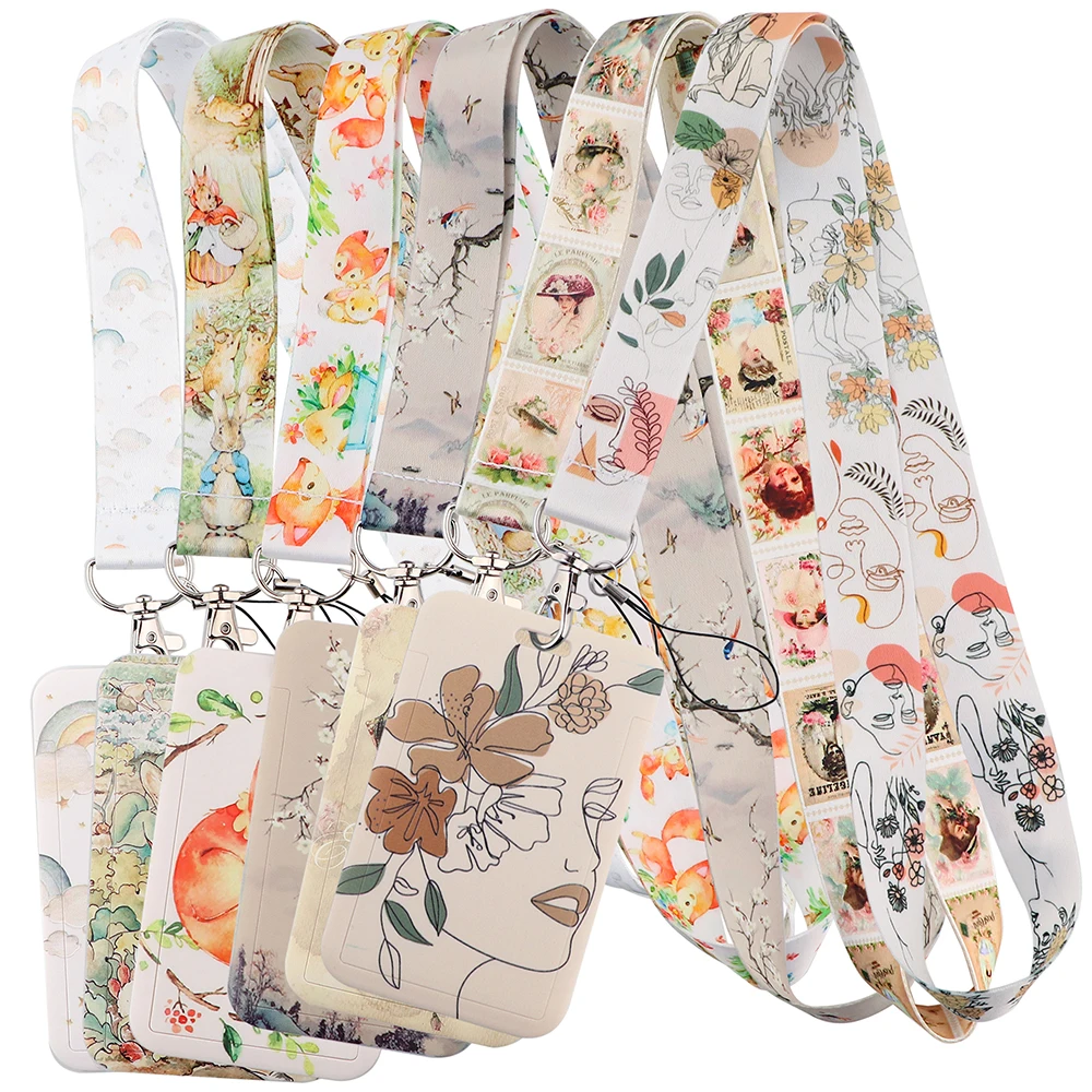 Vintage Flower Novel Neck Strap Lanyards Keychain Badge Holder ID Credit Card Pass Hang Rope Lanyard for Keys Akcesoria Prezenty