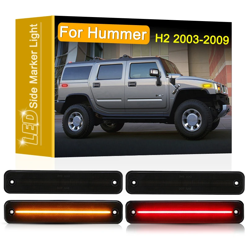 4Pcs Smoked Lens Front Amber Rear Red LED Side Fender Marker Light Assembly For Hummer H2 2003 2004 2005 2006 2007 2008 2009