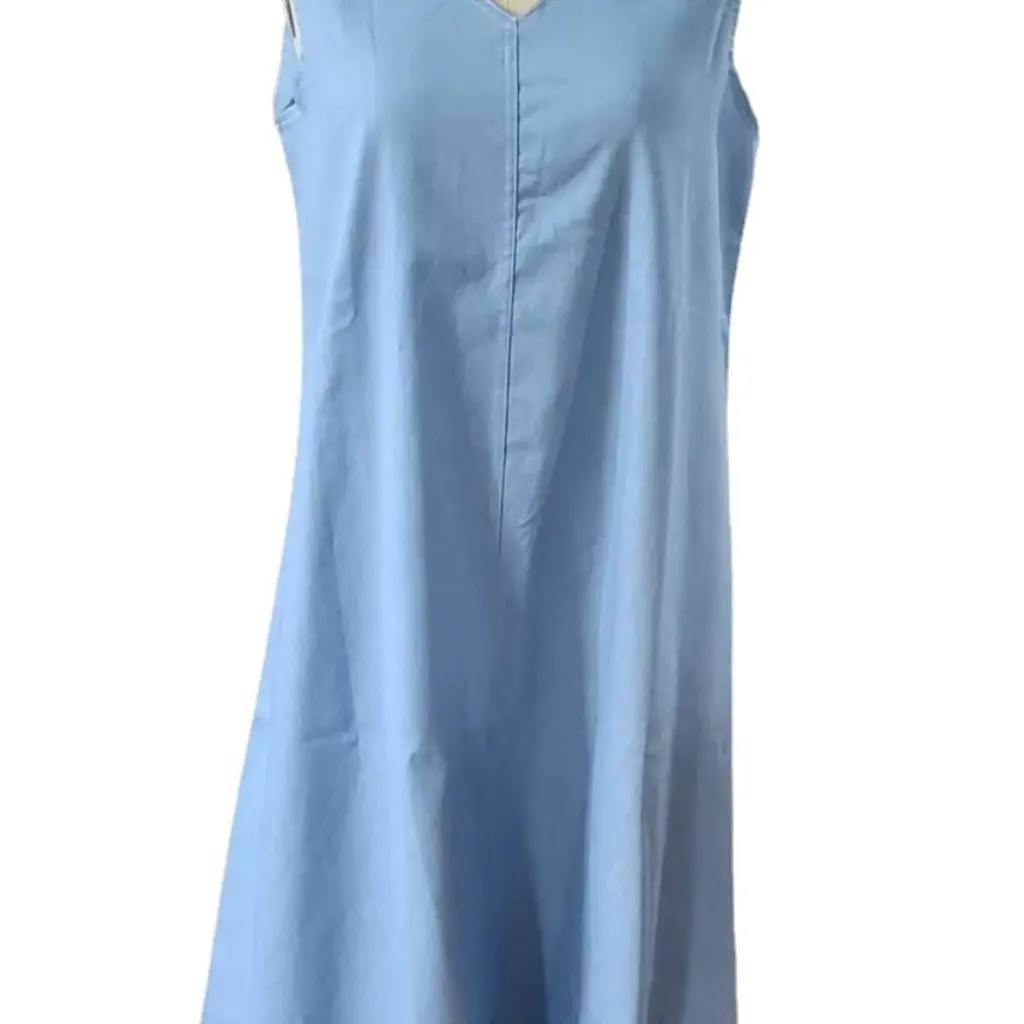 Sommer Neue Künstler Stil Denim Over-the-Knie Langes Kleid Zurück Spitze-Up V-ausschnitt Ärmelloses frauen Mode kleid