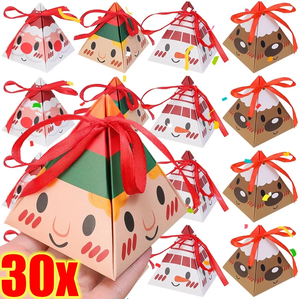 Joyeux noël bonbons Cookie cadeau Packag boîtes avec ruban arbre de noël suspendu pendentif bricolage maison nouvel an fête décoration fournitures