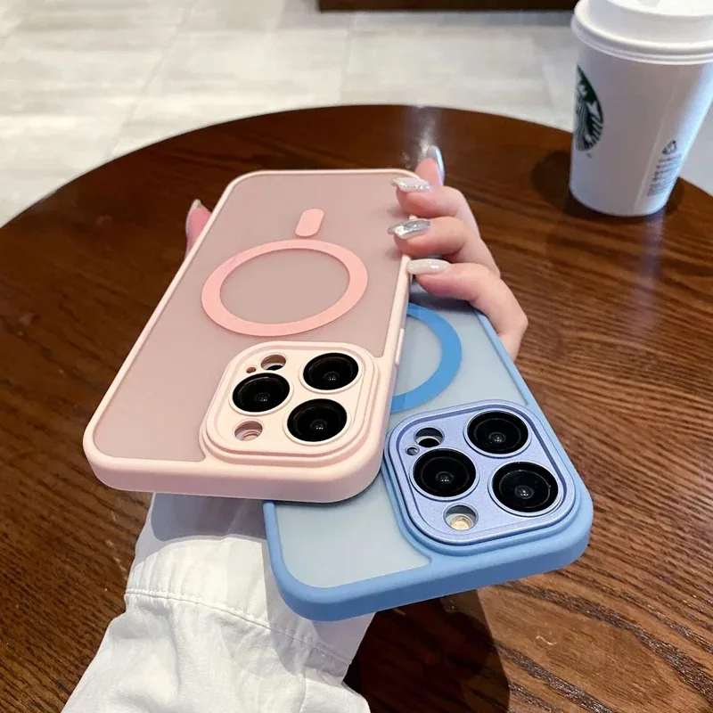 Luxury Magnetic Matte Translucent Case For iPhone 16 15 14 Plus 13 12 11 Pro Max  For Magsafe Wireless Chargeing Cover