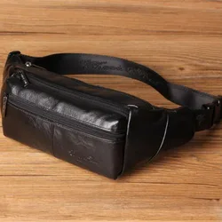 Men Genuine Leather Waist Bag For Male Chest Bags  Travel Cell/Mobile Phone Bag  Travel Fanny Pack Shoulder Messenger Bags