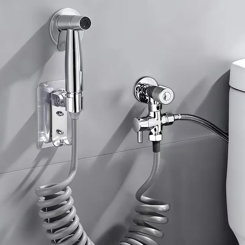 Modern Stainless Steel Bidet Sprayer Set Heavy-Duty with Handheld Shower T-Adapter Hose And Wall Mount Bracket for Bathroom Upgr