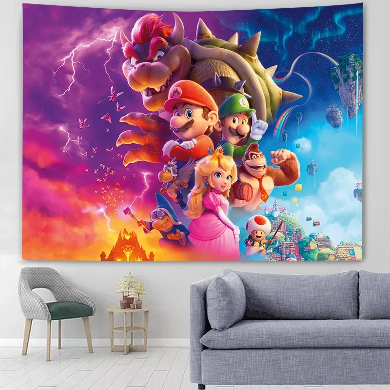 Super Mario Bros Wall Tapestry Princess Peach Party Photography Background Printed Polyester Backdrop Wall Hanging Decoration