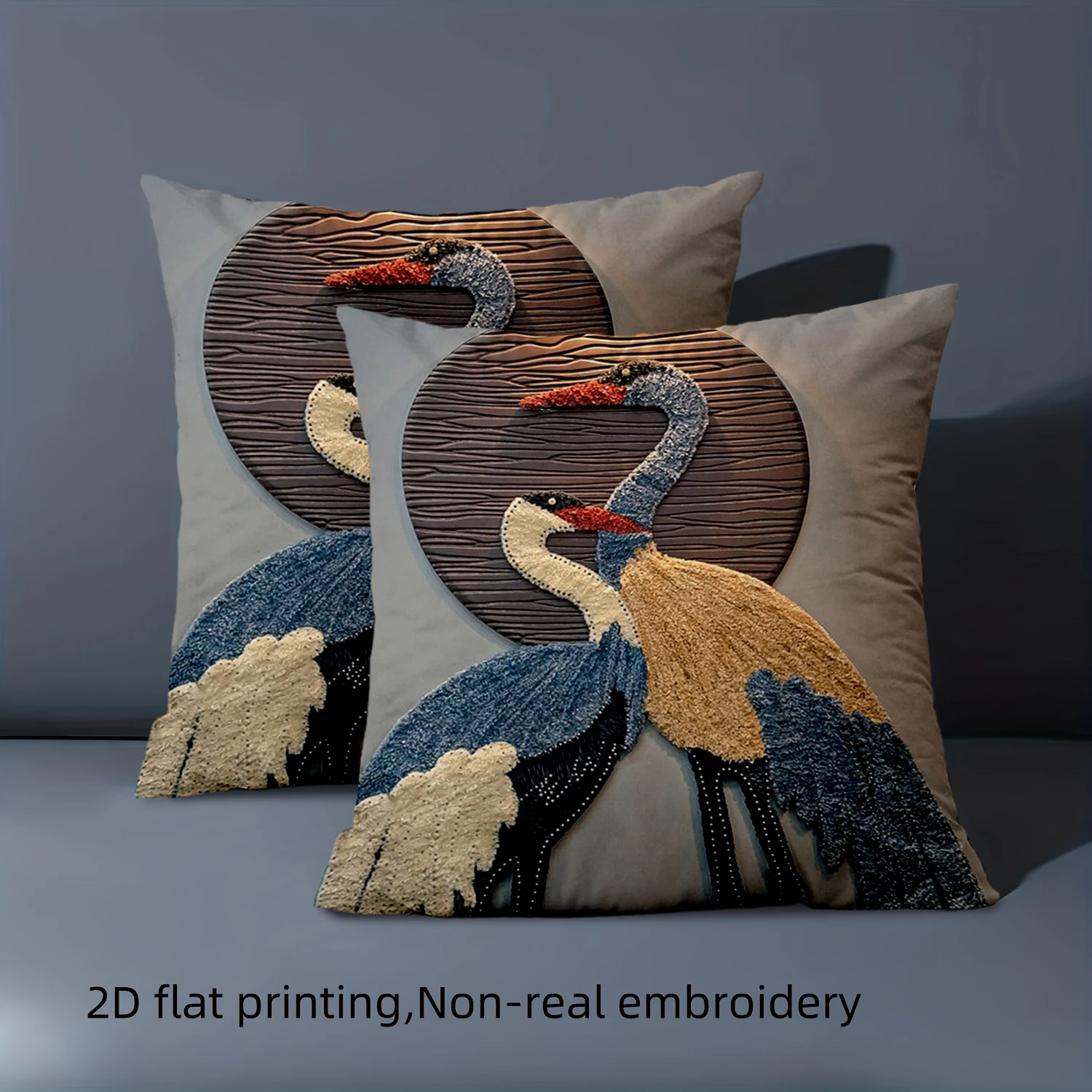 

1 pillowcase 2D flat printing Stunning Crane-Patterned 2D Printed Cushions Polyester pillowcase sofa decorative cushion cover