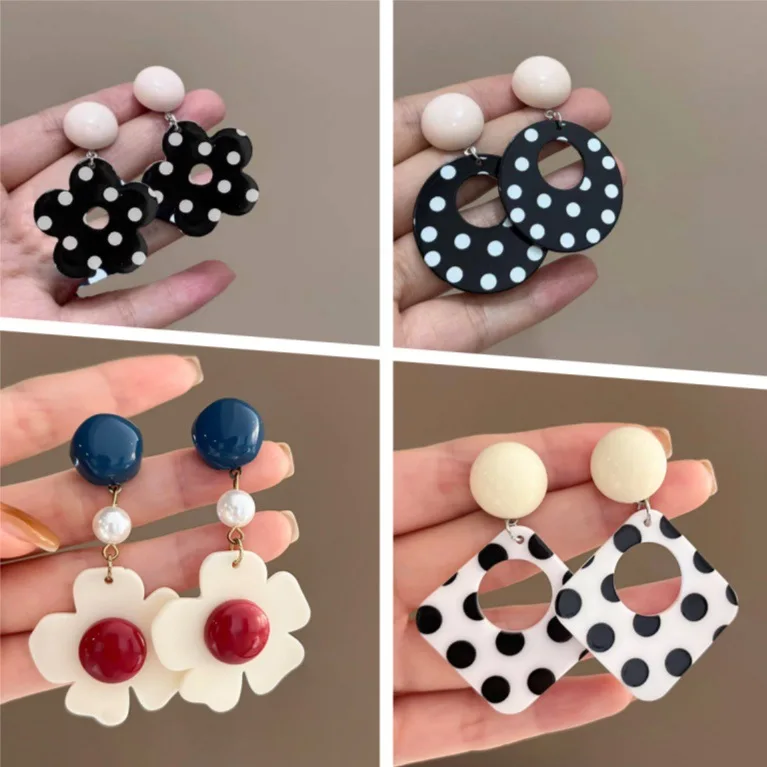 Earrings Vintage Black White Polka Dot Oval Geometric Floral Minimalist  Resin Comfortable Versatile Daily Jewelry Women