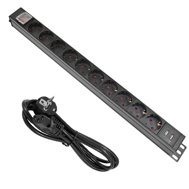 

PDU Power Strip 10AC EU Power Strip Socket with IEC-C14 Port Outlet extend with Circuit Breaker Switche USB SOCKET