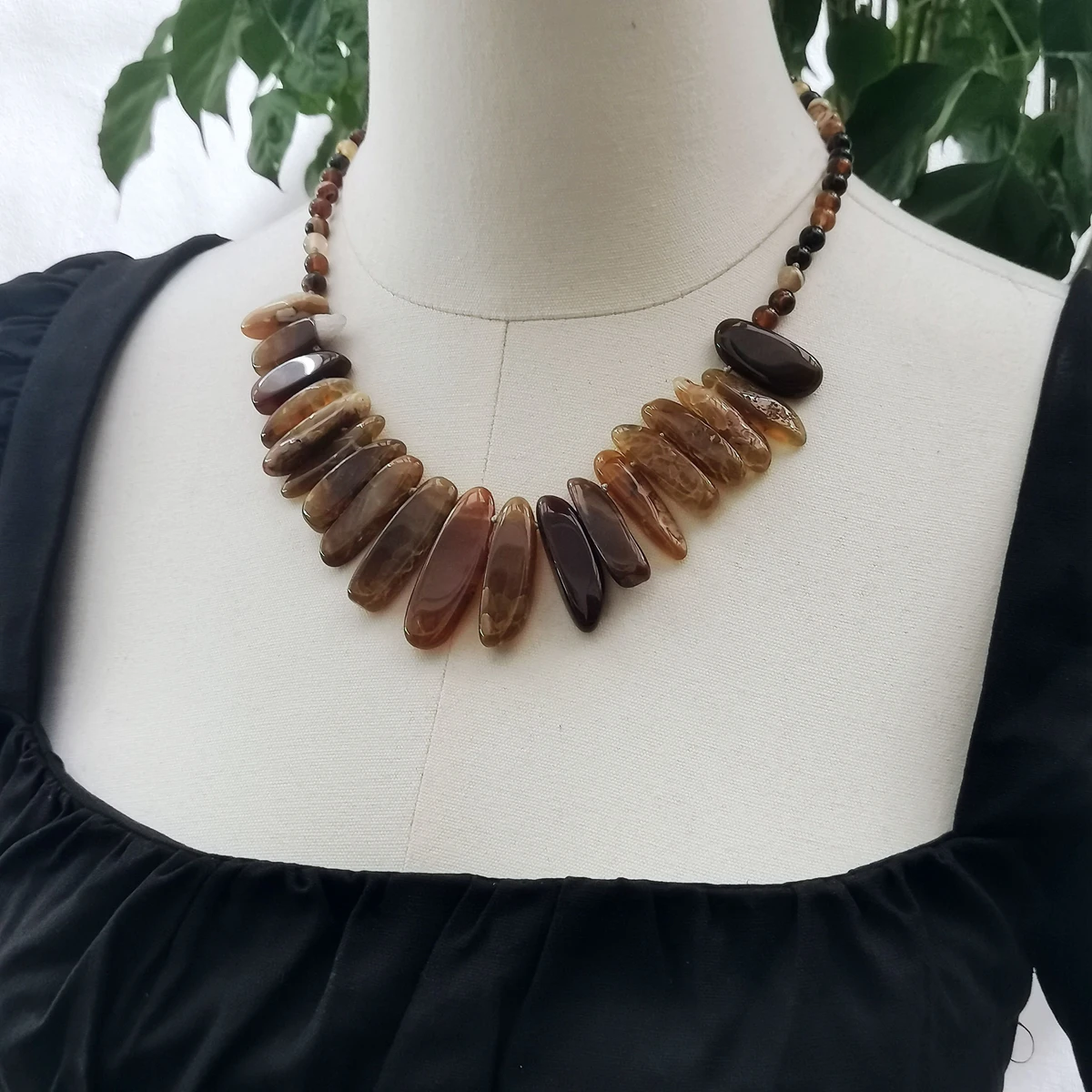 Lii Ji Real Stone Brown Necklace Agates Choker Necklace 49cm Stock Sale Women Jewelry Gift