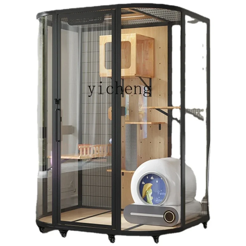 

Zc Luxury Large Space Diy Solid Wood Chamfer Household Glass Panoramic House Cabinet Cage Can Hold Litter Box