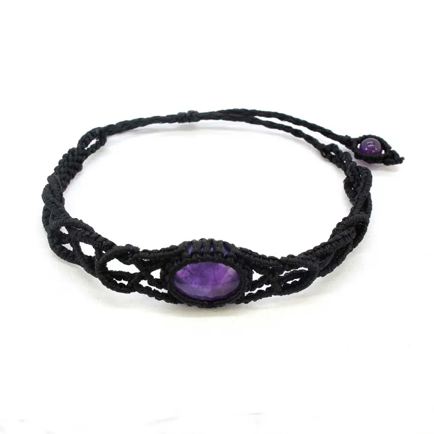 

Unique Style Modern Stylish Natural Gem Stone Bracelet Black Pope Handmade Knit Adjustable Female Jewelry Amethyst Lapis Lszuli