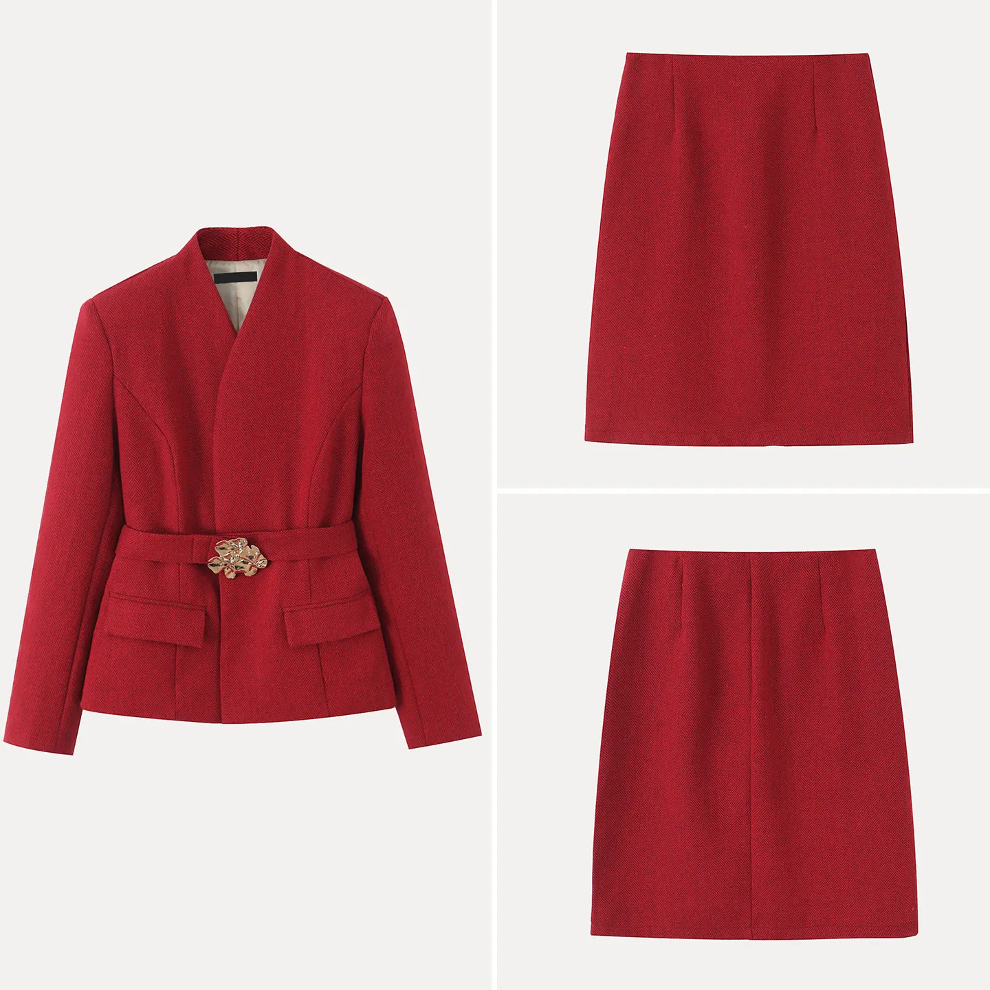 

Зимний новый женский модный персональный комплект с высокой талией и поясом V-Ne, длинный костюм-свеч, однотонный асимметричный костюм с лацканами