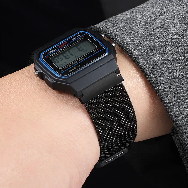 18mm Milanese Mesh Watch Band For Casio small square AE1200 F-91W A158 A168 A159 F-94, Magnetic Strap Replacement Accessories