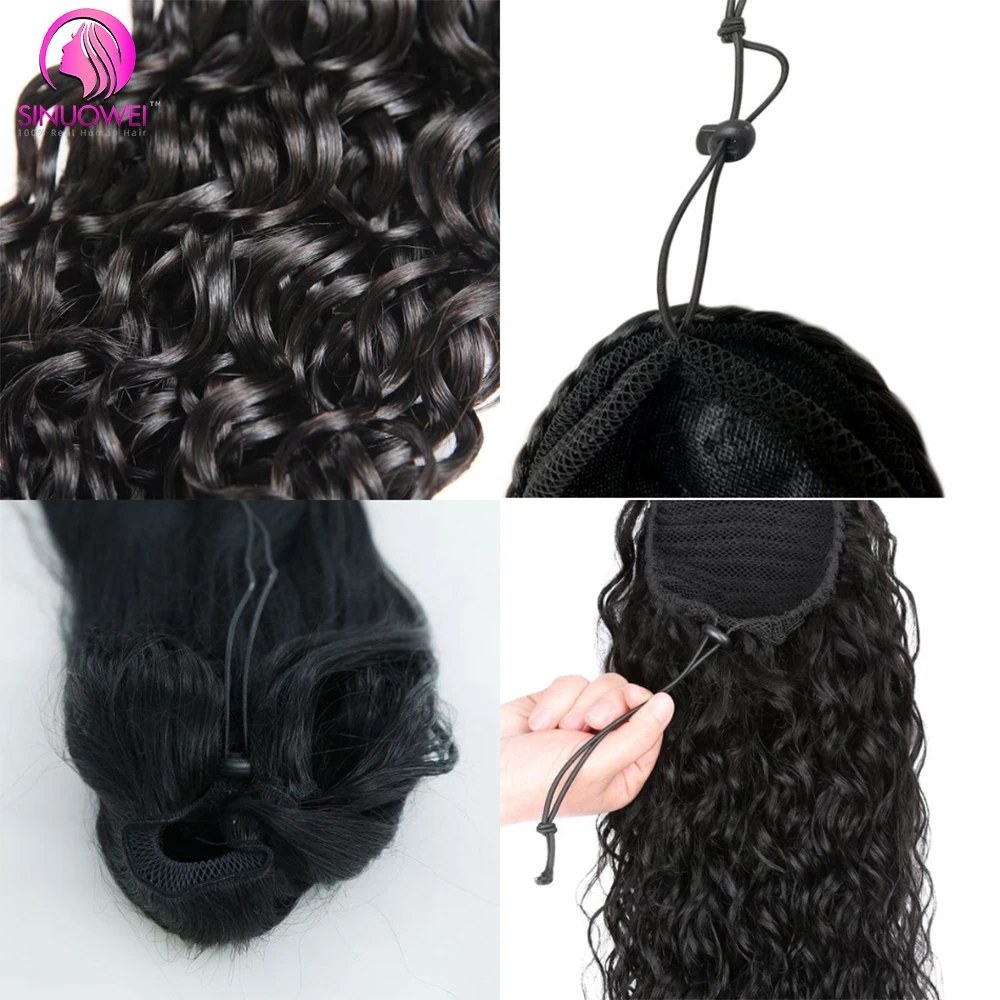 Water Wave Ponytail Human Hair Extension Ponytail Wavy Hair  Human Hair Extension Drawstring Ponytail Human Hair Natural Color