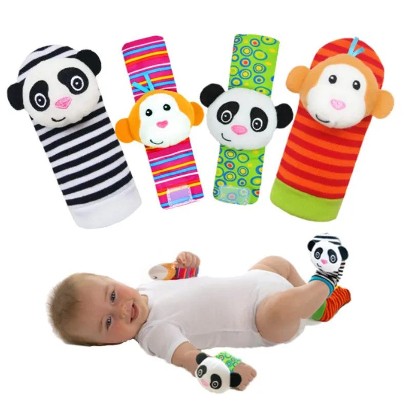 0-12 Months Baby Rattles Toy Baby Animal Socks Wrist Strap +Rattle Children Socks Pacifier Toys Newborn Development Educational