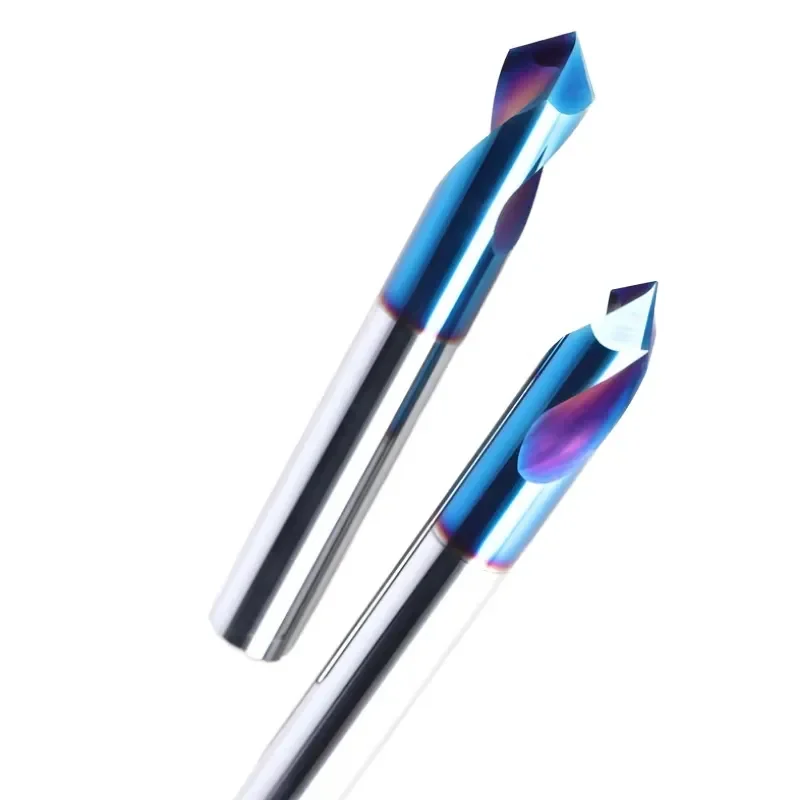 

HRC65 90° Carbide Chamfer Milling Cutter CNC Alloy 2-Flutes End Mill OEM Hard Metal Customizable Blue Nano Coated