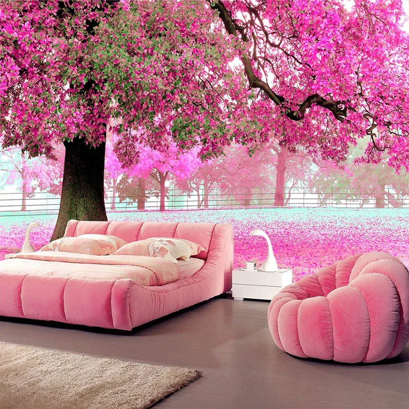 Custom Wall Wallpaper De Parede Romantic Cherry Flower Tree 3D Large Murals Living Room Bedroom Home Decor  обои для стен в руло