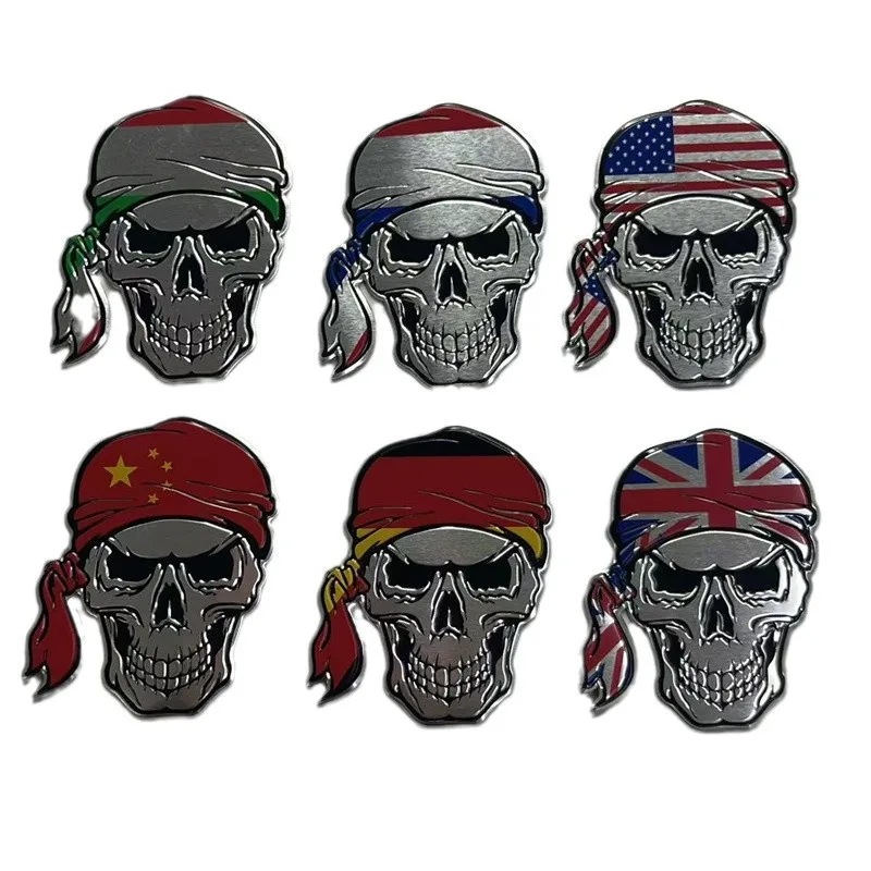 Car Sticker Flag Skull Metal Decal Scratch Cover USA France Italy Aluminum Side Decoration Badges
