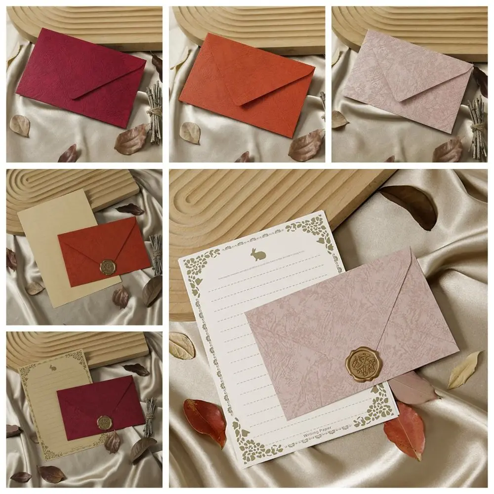 Sobres de 5 piezas para tarjetas, sobres de color rosa, rojo y naranja para tarjetas, papel de carta Vintage para invitaciones de fiesta de boda,