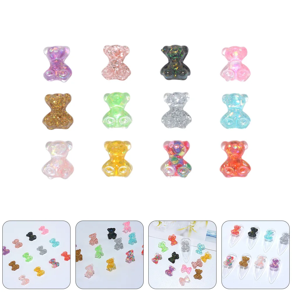 

100pcs Bear Nail Art Decoration Sticker for Manicure Creative Resin DIY Gems Natural Artificial Nails Women Perfect Gift Nail