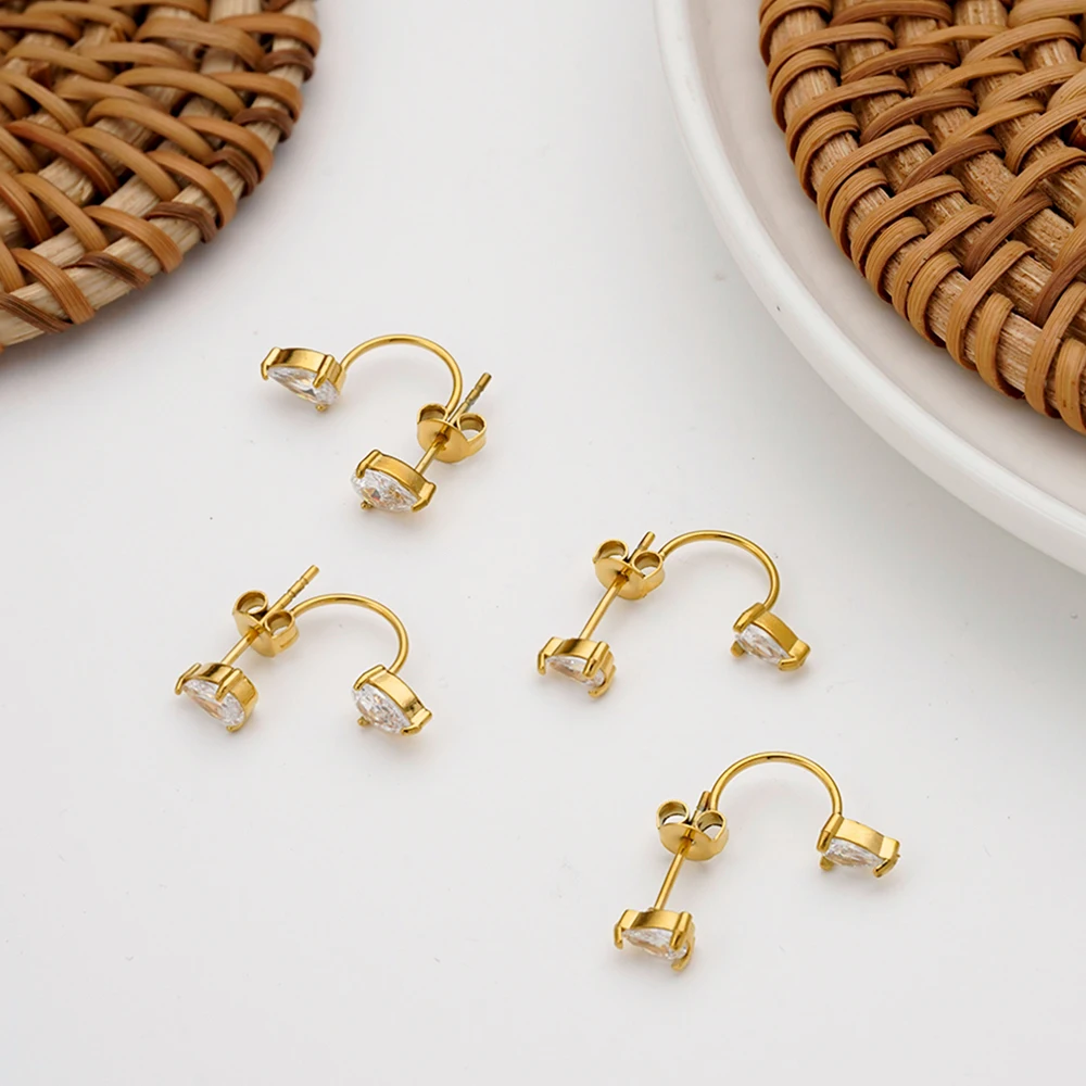 

ENFASHION Aretes De Mujer Rain Drop Stone Stud Earrings For Women's Stainless Steel 18K Gold Plated Simple Fashion Jewelry E1787