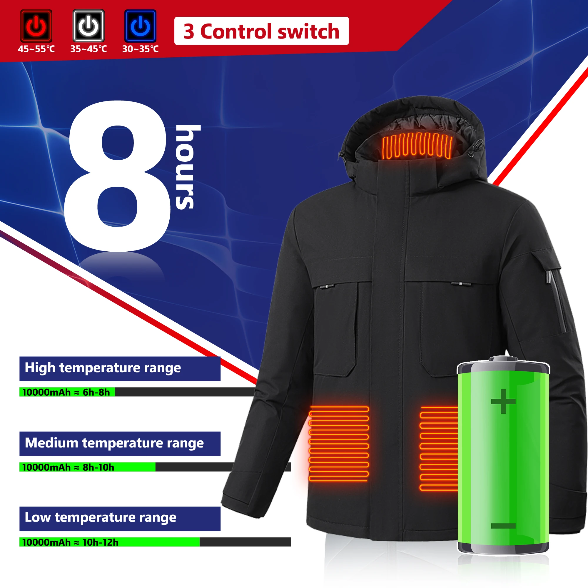 9 Areas Heated Jackets Outdoor Sportswear Windproof Washable Warm Sports Coats Washable Bodywarmer Heated Down Jacket Winter