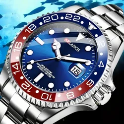 Business Stainless Steel Watch 40mm Classic Red Blue Circle Diving Series Magnifying Glass Calendar Quartz Watches montre homme