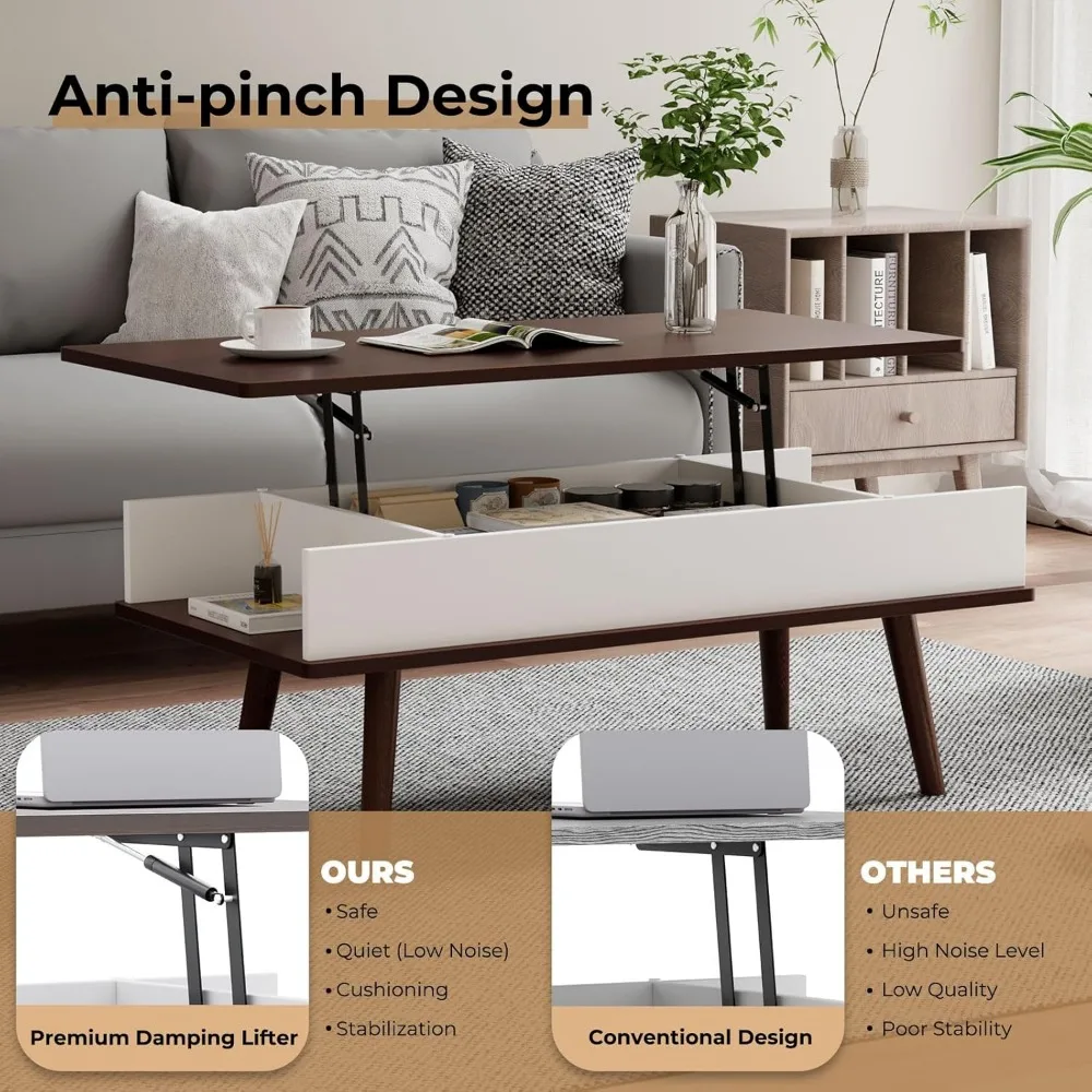 Quick-Rise Lift Top Coffee Table with Ample Hidden Storage and Easy Setup