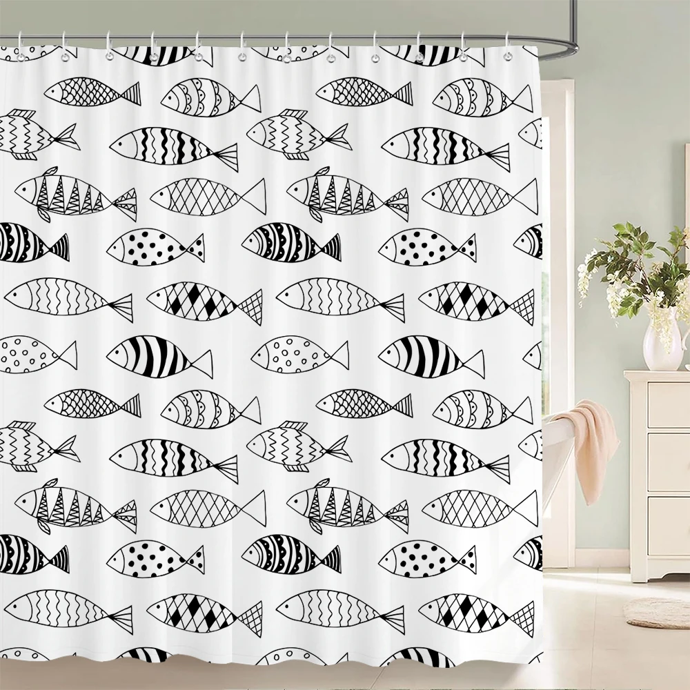 Cute Ocean Fish Shower Curtain Cartoon Painting Watercolor Baby Room Decor Curtain Modern Fabric Bathroom Curtain 180x180cm