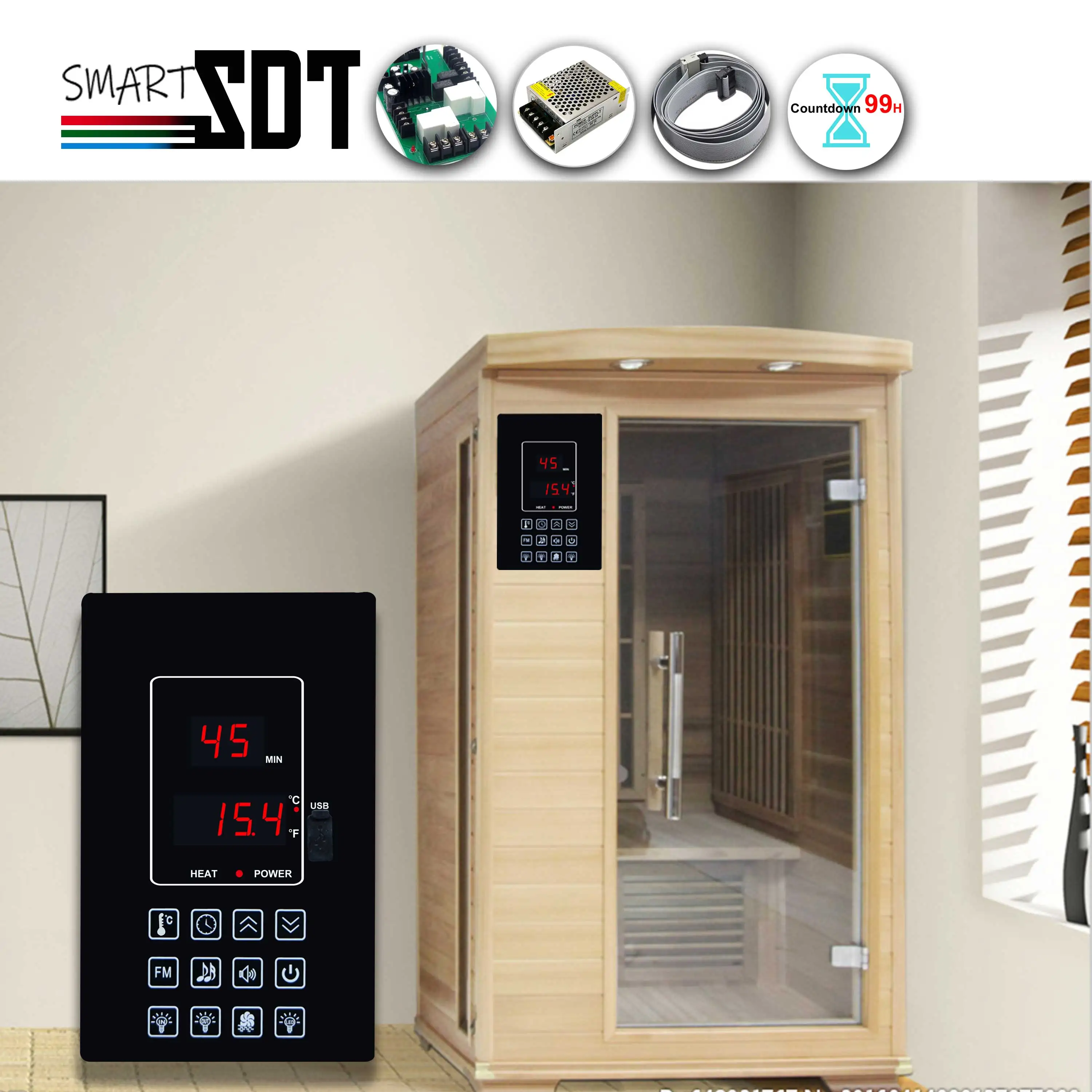 Touch Screen Spa Sauna Temperature Controller for Countdown 99 Hours Multifunctional Relay Switch and USB/wireless MP3,FM Music