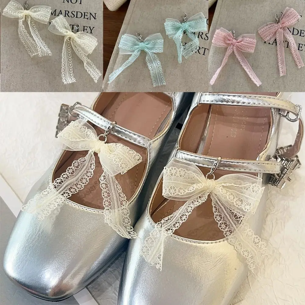 

1 пара обуви с бантом и цветочным бантом, пряжка для обуви, сетчатые кружевные подвески, обувь с бантом, подвеска, модная элегантная обувь, украшения