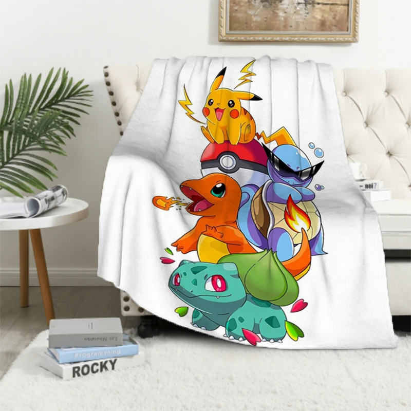 2025 Pokemon Cartoon Anime Flannel Blanket Pikachu Figures Home Sofa Lunch Break Blankets Children Student  Kids Gift