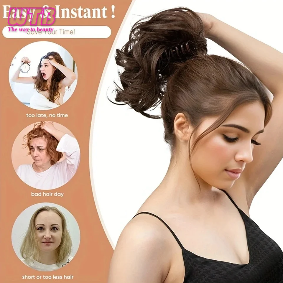 Synthetic Claw Clip In Short Ponytail Curly Pony Tail Clip-on hair False Wig House Pony Extension Hairpiece For Women