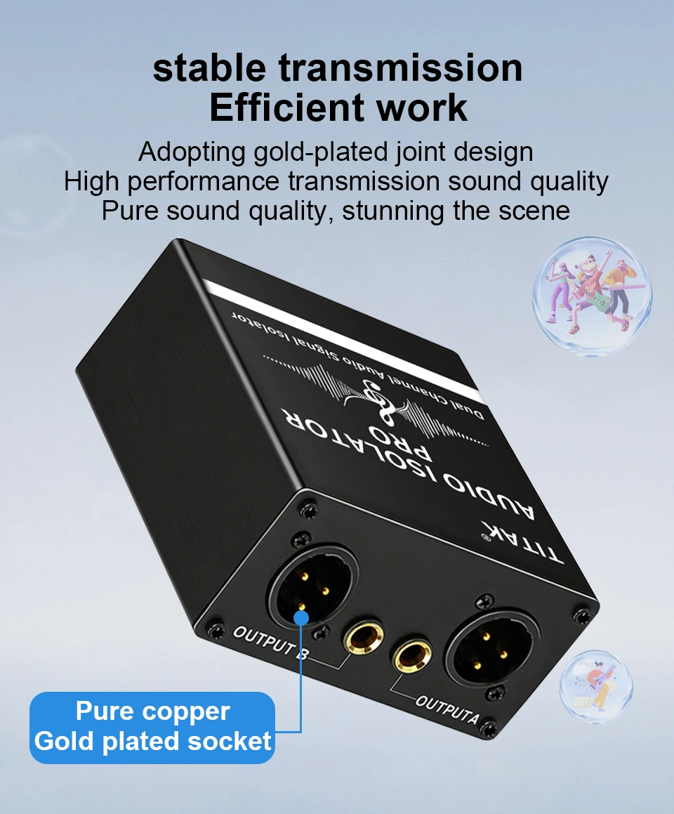 2-Kanal-Symmetrischer Audio-Signalisolator zur Unterdrückung von Brummen und Rauschen, XLR 6.35 Audio-Rauschunterdrücker für Konferenzen, Studios und Live-Shows – Detail 7