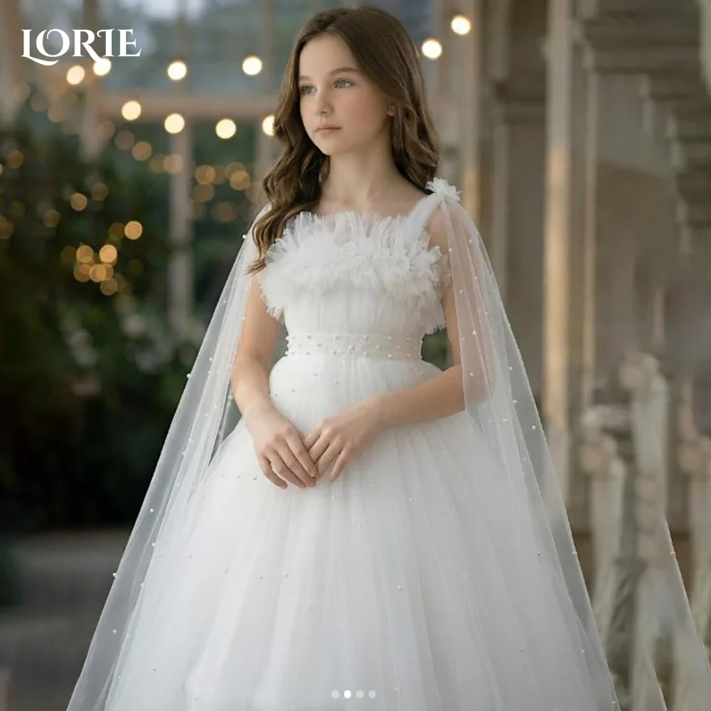 

LORIE Sweet Ball Flower Girl Dress for Wedding A-Line Midi Pearls Tulle Princess Flower Girl Dress Customized Gril Party Gown