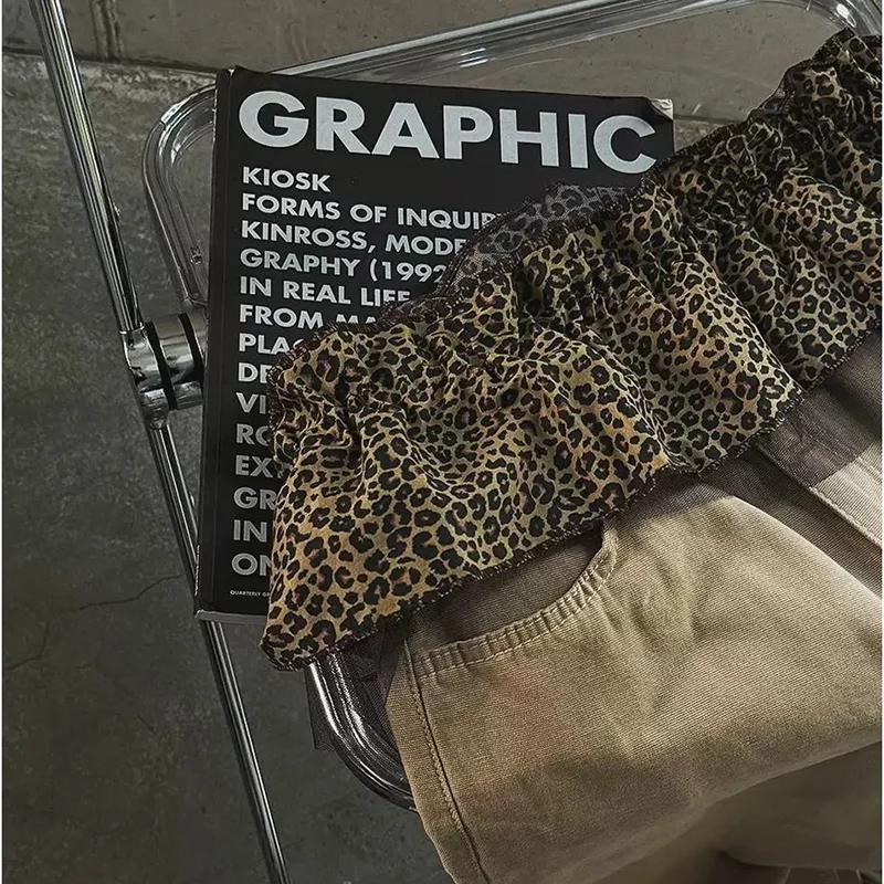 Leopard Print Hip Scarf Skirt Fashion Hip-Hop Sweet Shirt Extender Ruffled Edge Waistband Mesh Layer Outfit Belt for Streetwear