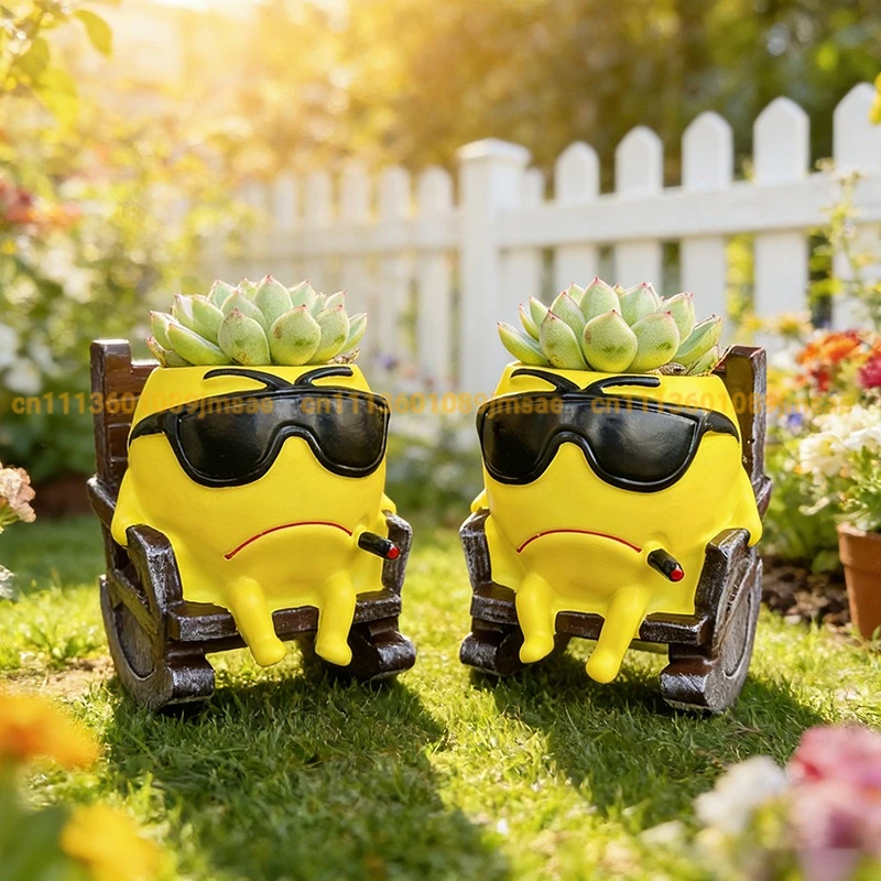 Pot de fleurs amusant en résine en forme d'ananas avec lunettes de soleil, joli pot à succulentes pour la décoration intérieure et extérieure de la maison et du jardin