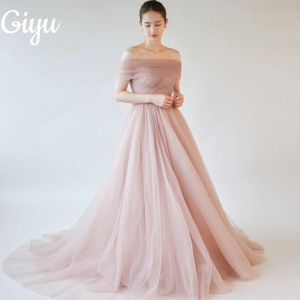 

Giyu New Elegant Pink A-Line Evening Dress Sleeveless Tulle Pleat Customized Korea Photoshoot Shawl Floor-Length 2025 Prom Gown