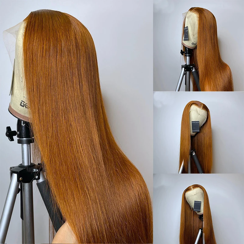 

Soft 180%Density 26Inch Ginger Honey Blonde Straight Glueless Lace Front Wig For Women Long Natural Hairline Preplucked Babyhair