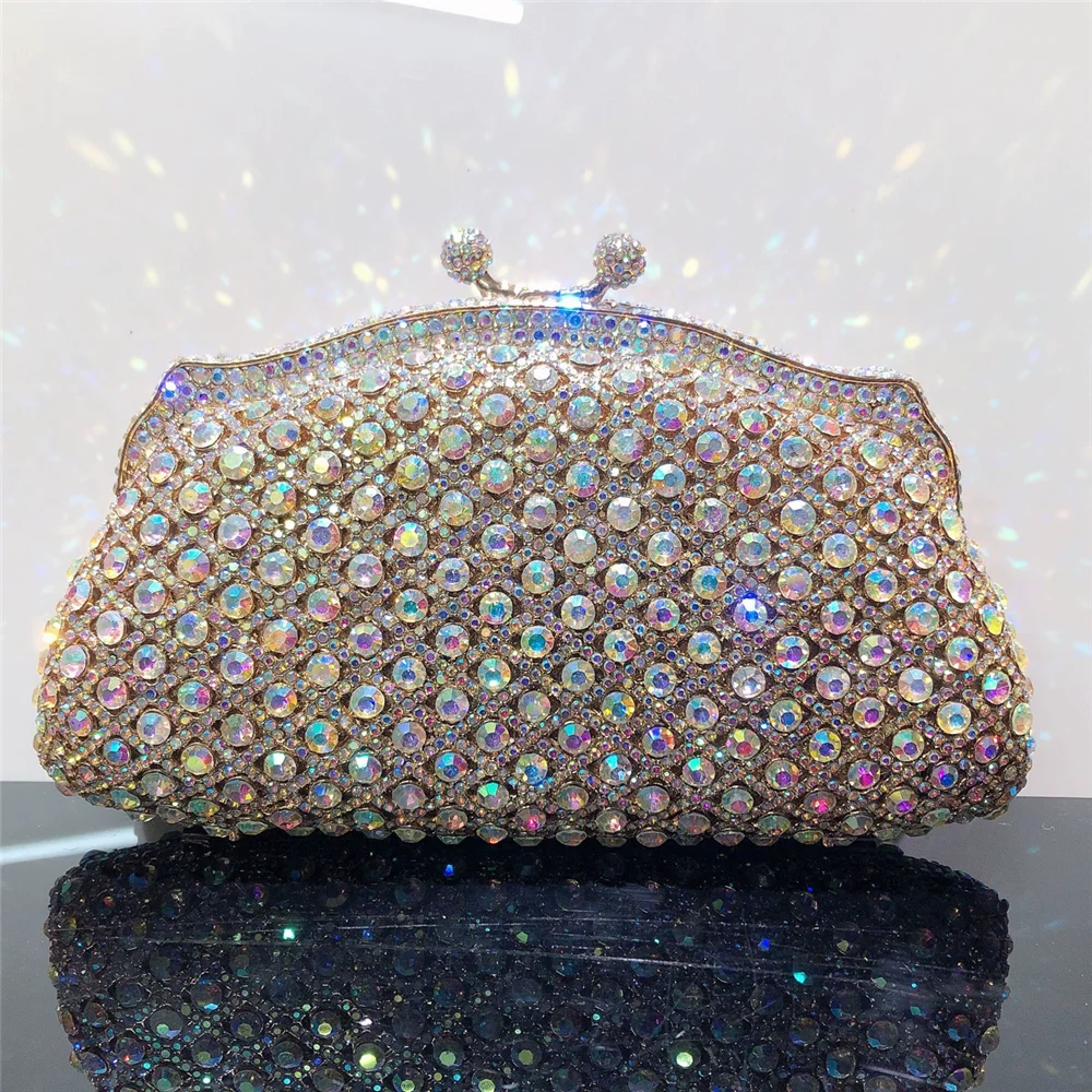 

Clutch bag spring new rhinestone chain portable dinner bag color diamond banquet dress exquisite luxury square curved women bag