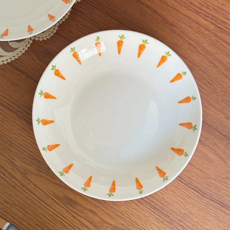 لطيف الجزرة العظام الصين لوحات المنزلية 7 ~ 8 بوصة Overglaze اللون تعميق طبق مستدير جديد الإبداعية الجمالية أدوات المائدة المطبخ #1