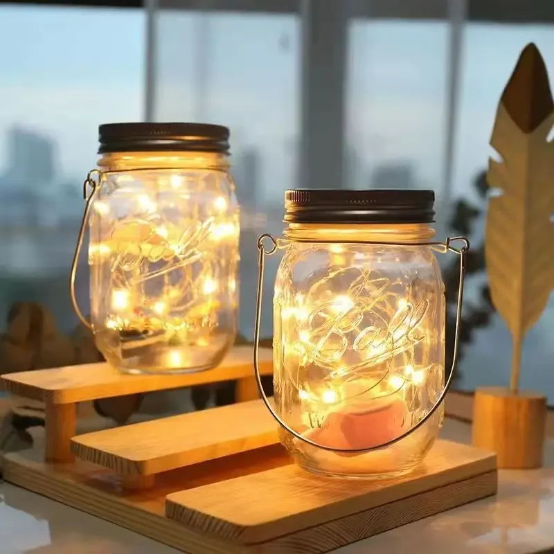 Guirxiété lumineuse solaire à LED pour bocal Mason Jar, couvercle avec cintres, couvercle d'insertion, lumière dégradée, 62 cordes